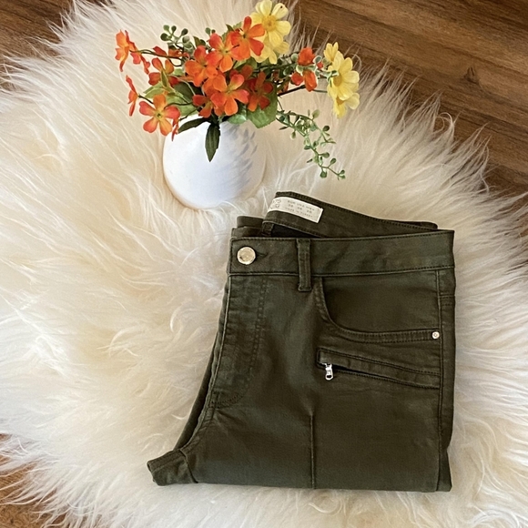 Zara Khaki Denim Jeans Women's Size 6 - Flared Bootcut - Piping Detail on Front - Picture 4 of 12
